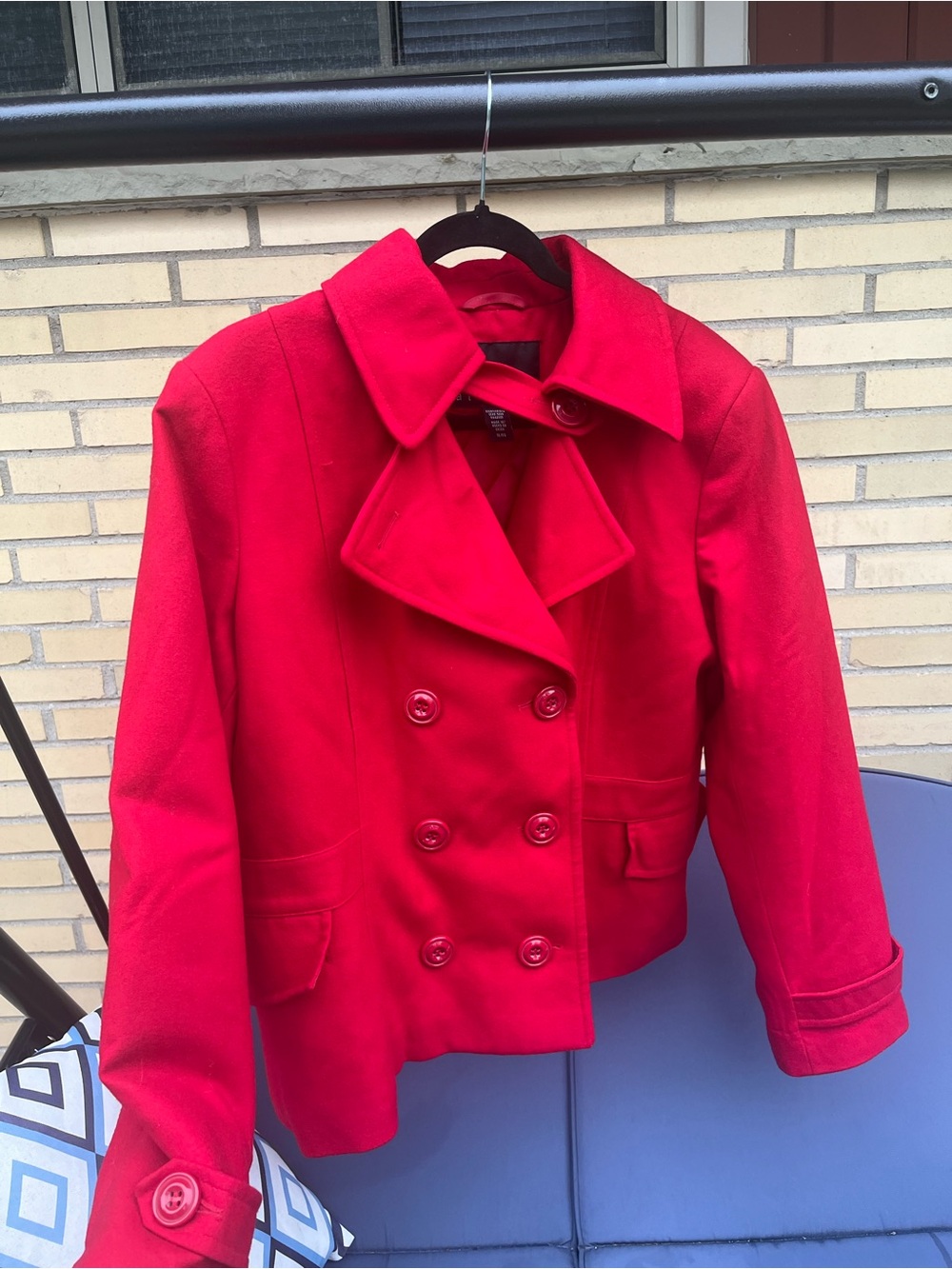 attention Bright Red Double-Breasted Peacoat